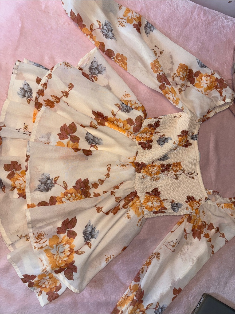 Cream Floral Smocked Waist Romper